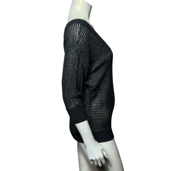 Express Black silver Metallic Stripe Dolman Sleeve Sweater Top Size L Party - Picture 4 of 8